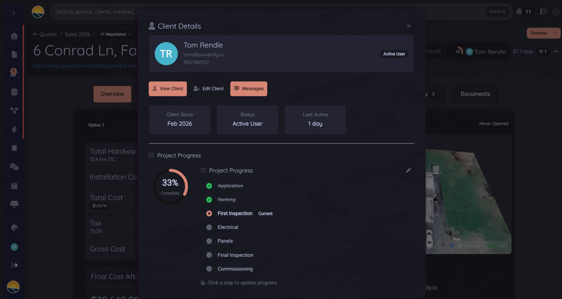 Client project progress tracking